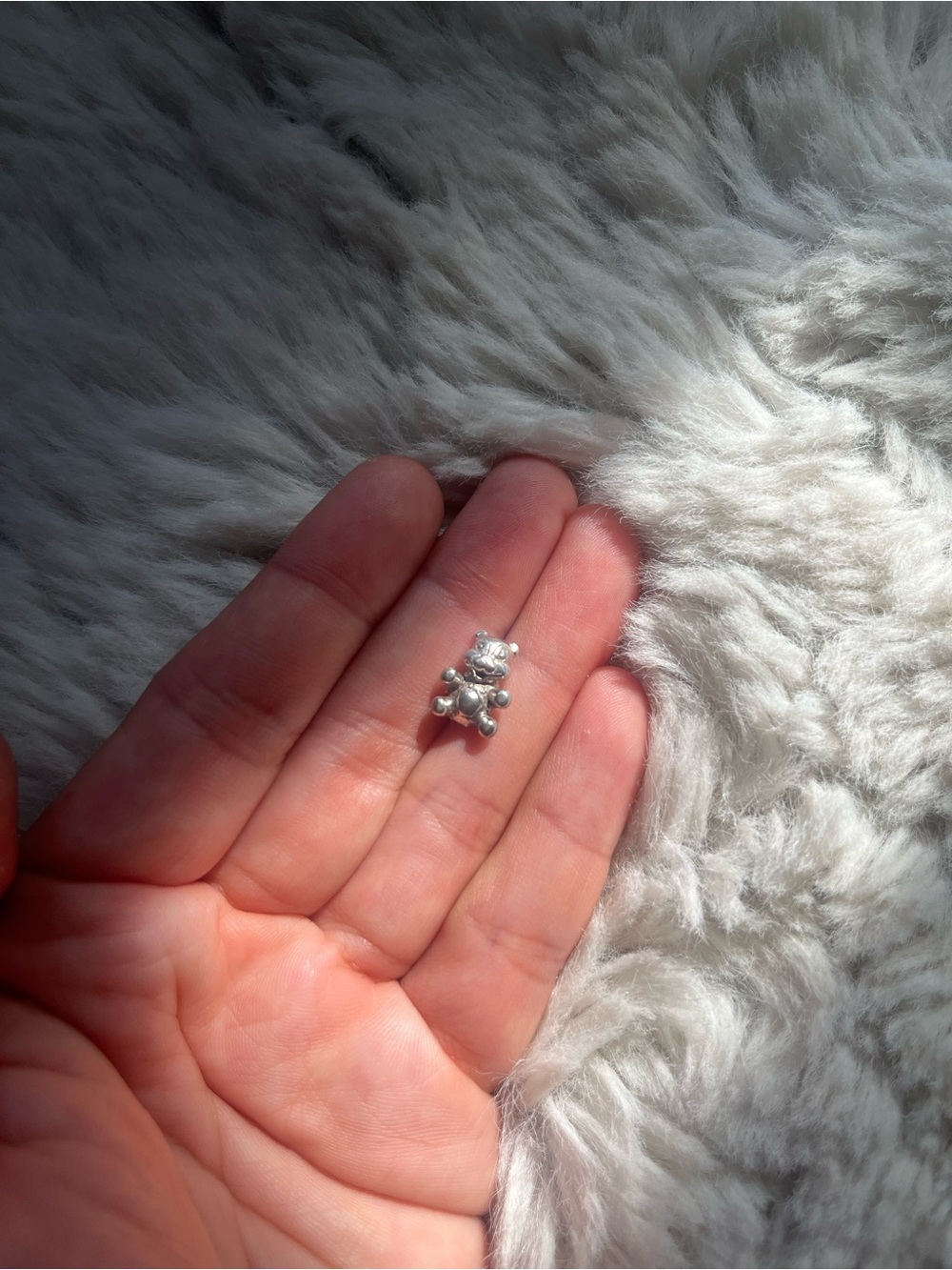 Tiny teddy bear sterling silver charm